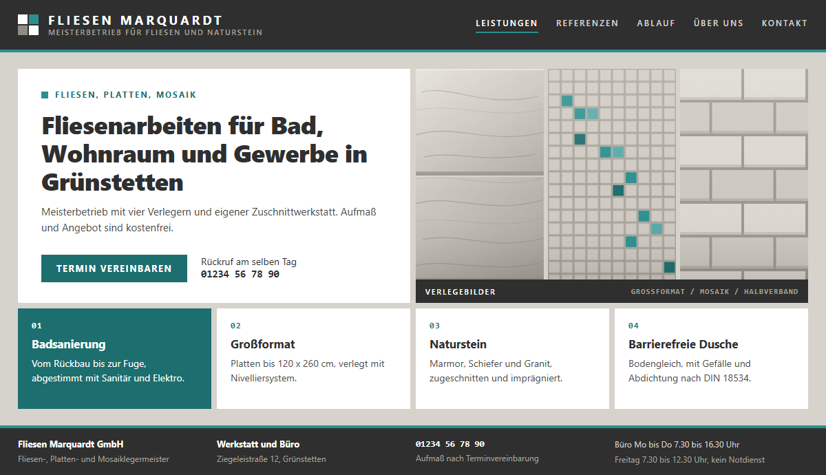 Beispiel-Startseite einer Fliesenleger-Website